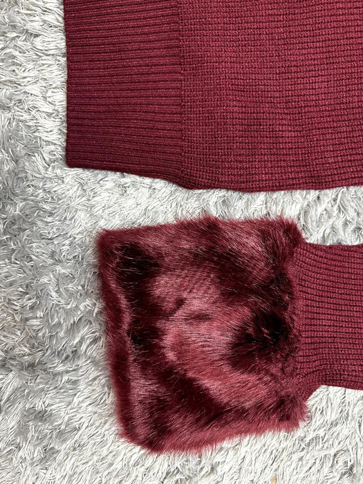 Love Token women's l Faux Fur Cuff Knit long sleeve Sweater Wine Size L $139