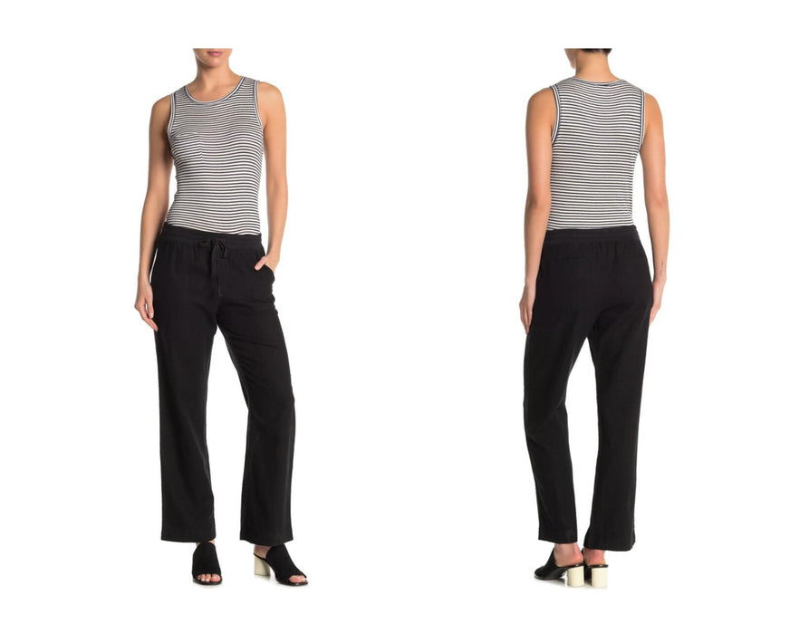 Caslon Linen Blend Black Straight  Drawstring Leg Pants size S in black