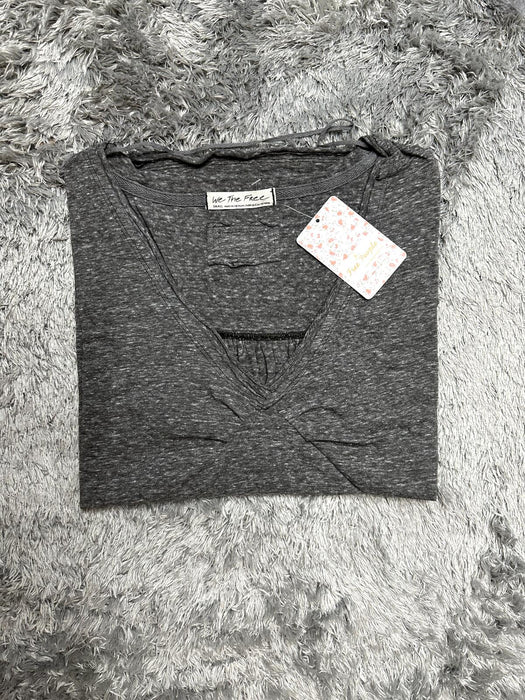 We The Free People Top Pullover All You Need Tee Shirt Bitter Olive Gray Size S