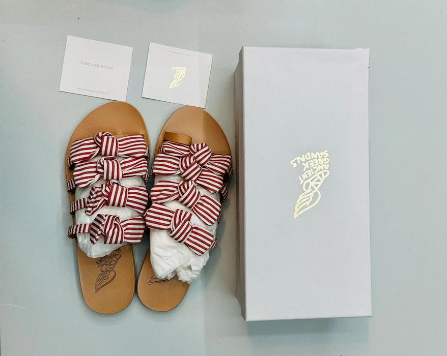 ANCIENT GREEK Sandal Hara bow-embellished leather slides size 38 pink $325