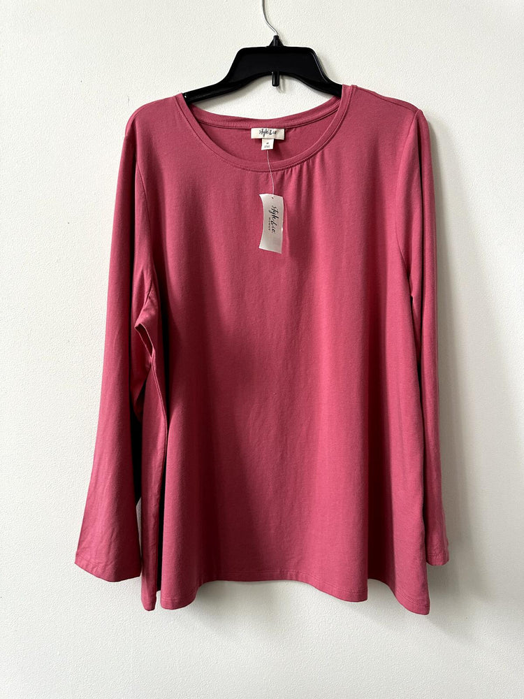Style & Co.  Plus Solid Long-Sleeve Crew Neck Shirt Size 3X in pink