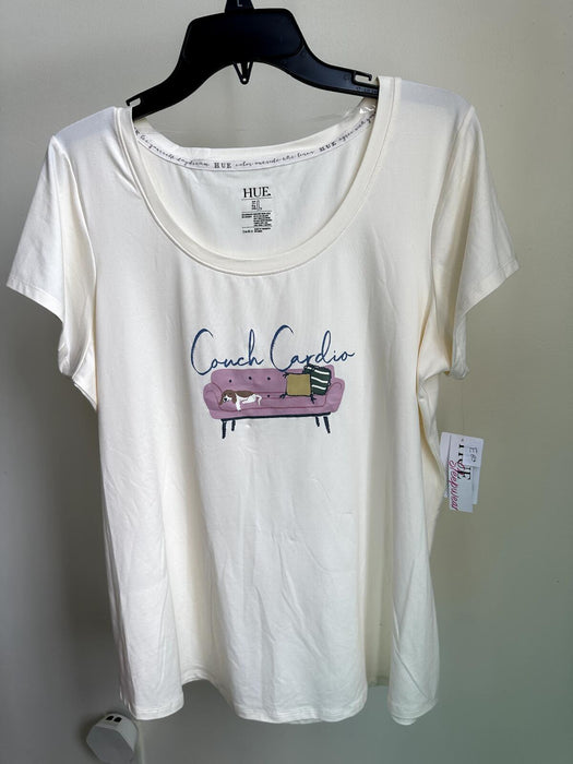 HUE Women's Short Sleeve Scoop Neck Sleep Tee, Gardenia, size L $40