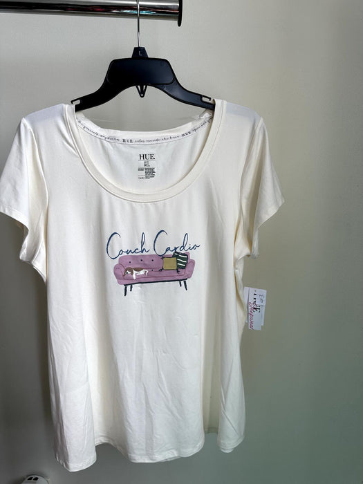 HUE Women's Short Sleeve Scoop Neck Sleep Tee, Gardenia, size L $40