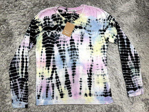 Reformation Eddie Long Sleeve Tee In Black Rainbow Pistachio Stripe Size M