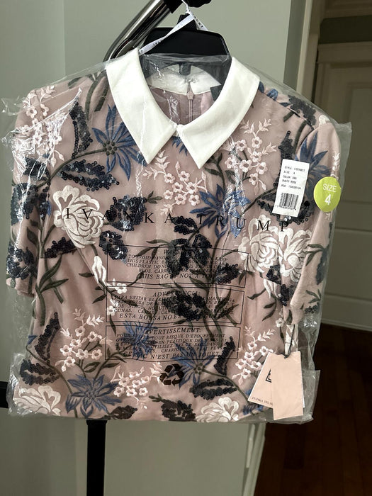 Ivanka Trump Women's Collared Sequin Blouse Dusty Rose Floral Embroidery Size 4