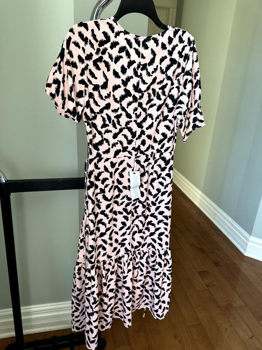 Topshop Women's Splash Print Faux Wrap S/S Midi Dress Pink Poly Size 6 NWT