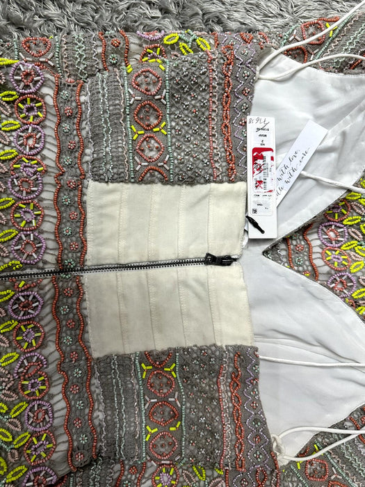 ALICE + OLIVIA $1298 Neon Amina All Over Embroidery Sweetheart Neck Dress 2 US