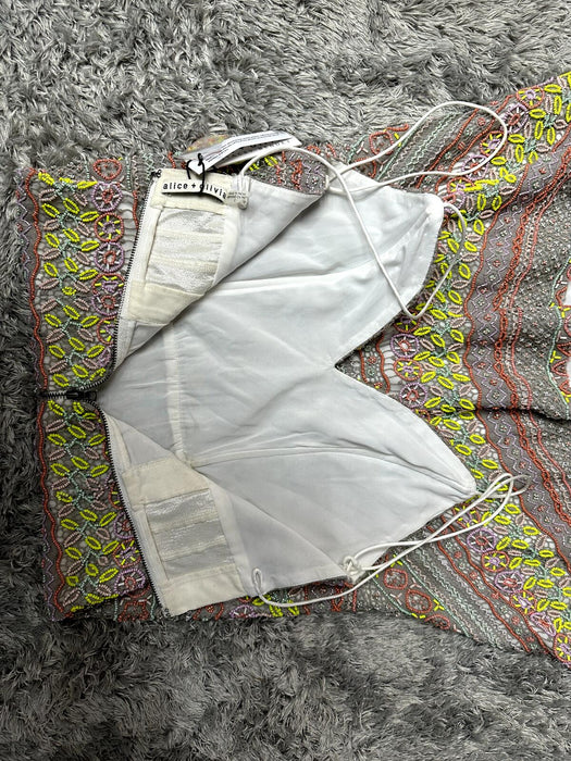 ALICE + OLIVIA $1298 Neon Amina All Over Embroidery Sweetheart Neck Dress 2 US