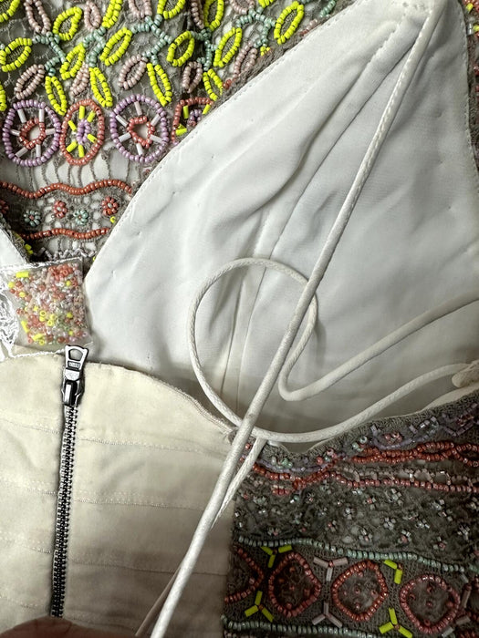 ALICE + OLIVIA $1298 Neon Amina All Over Embroidery Sweetheart Neck Dress 2 US