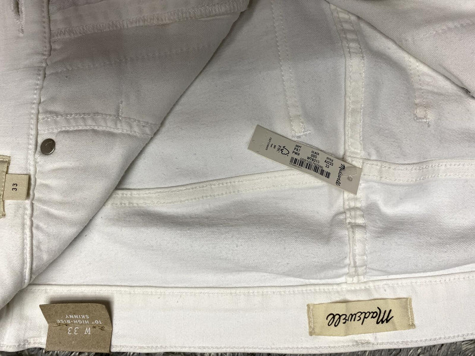 New Madewell Size 33 -  women's 10’’ High-Rise Skinny White Jeans AJ233 ( Stain)