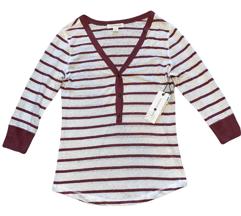 Treasure & Bond women’s 3/4 sleeve white rust striped linen henley top size XL