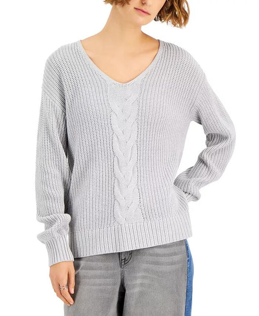 Style & Co Cable Knit V-Neck Fit Sweater Women's Size Large IN GREY