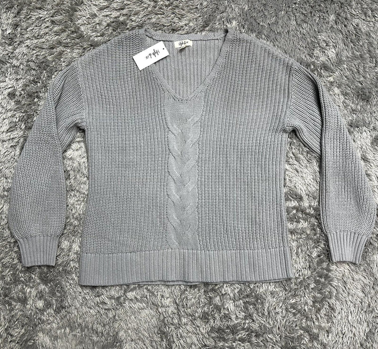 Style & Co Cable Knit V-Neck Fit Sweater Women's Size Large IN GREY