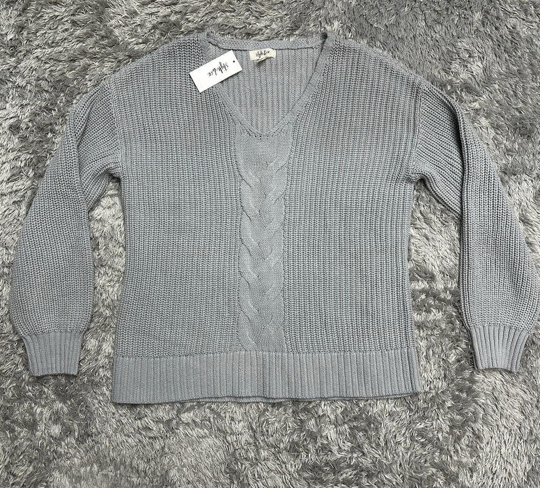 Style & Co Cable Knit V-Neck Fit Sweater Women's Size Large IN GREY