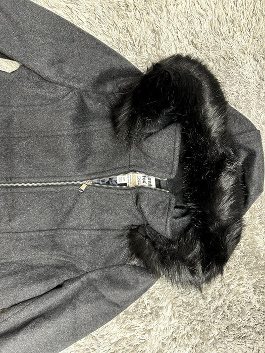 London Fog  Faux Fur-Trimmed Wool-Blend Jacket in grey soft size M