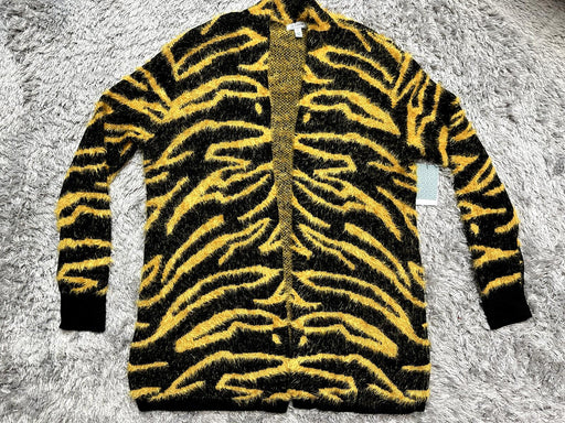 Susina Open-Front Long Cardigan Sweater Fuzzy Cozy Soft Tiger Print Size S