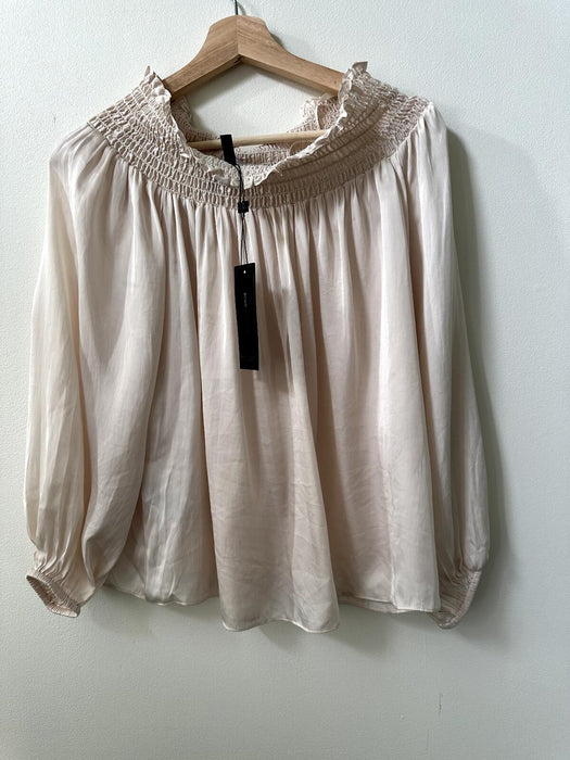 Club Monaco Long Sleeve Tonal Edge Striped Silk Shirt In Black/White Size L NWT