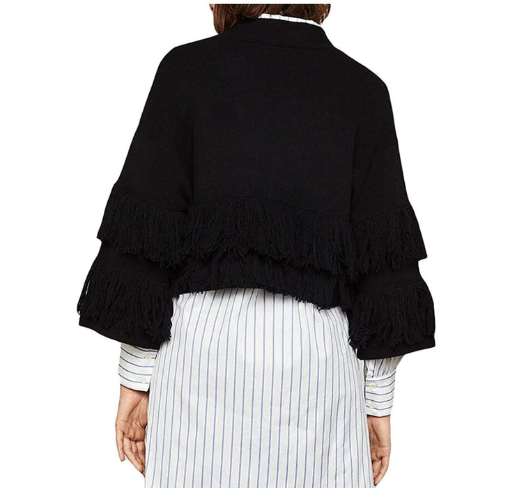 BCBGMAXAZRIA Fringe-Trimmed Cropped Cardigan Camel Size L $260