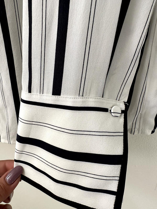 Club Monaco Long Sleeve Tonal Edge Striped Silk Shirt In Black/White Size L NWT
