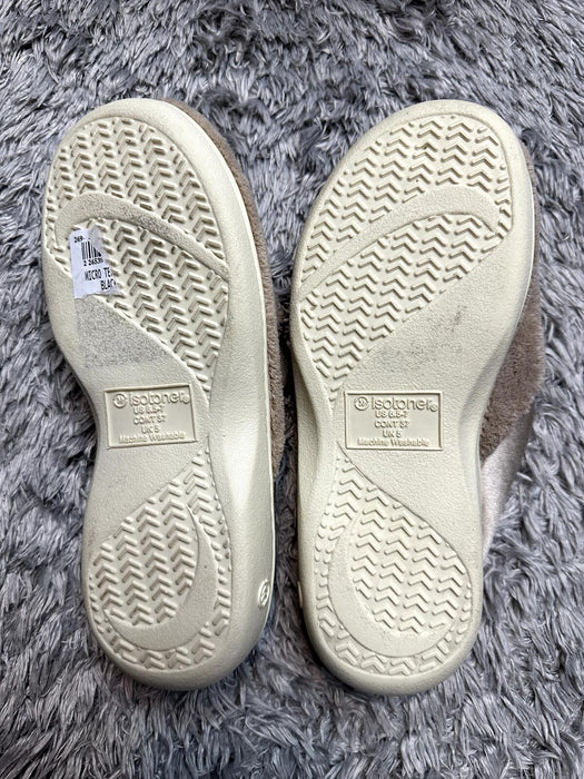 ISOTONER Microterry PillowStep Satin Cuff Clog Slippers for Women : Taupe 6.5-7