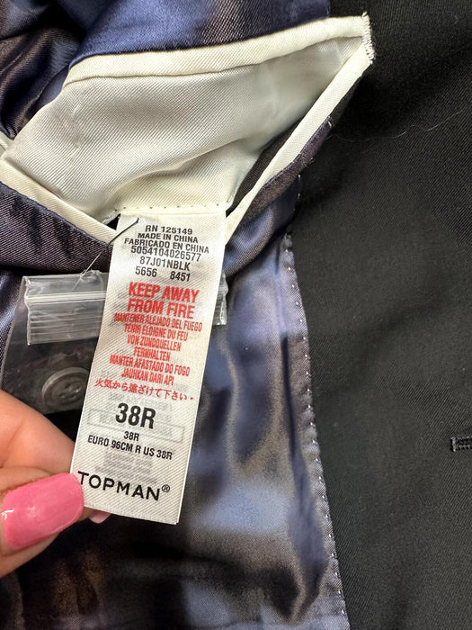 TOPMAN Black Skinny Fit Single Breasted Suit Blazer size 38R in black $170